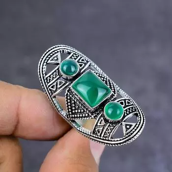 Natural Green Onyx Gemstone Handmade 925 Sterling Silver Gift Ring Size 7 G1h63