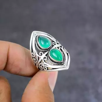 Natural Green Onyx Gemstone Handmade 925 Sterling Silver Gift Ring Size 11 v7M71