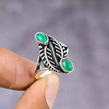 Natural Green Onyx Gemstone Handmade 925 Sterling Silver Ring Size 6.5 K1p66