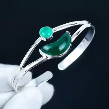 Natural Green Onyx Gemstone Handmade Cuff Bangle 925 Sterling Silver Cuff Bangle, Green Onyx Bracelet For Wife , Unisex Bangle, Party Wear Gift 7 зелёный