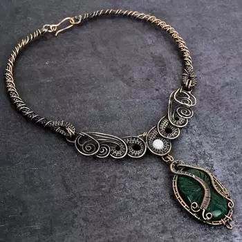 Ожерелье из натурального зеленого оникса, лунного камня, медная проволока, 18 дюймов, G7d85