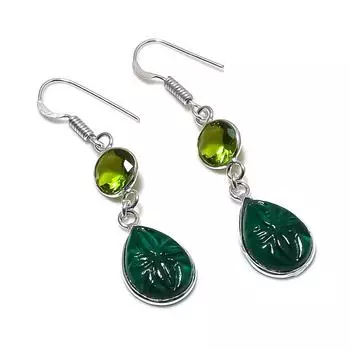 Natural Green Onyx, Peridot 925 Sterling Silver Jewelry Earring 1.97 r0a65