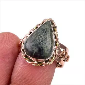 Natural Green Pietersite 925 Solid Sterling Silver Jewelry TwoTone Ring S.8 B6O33