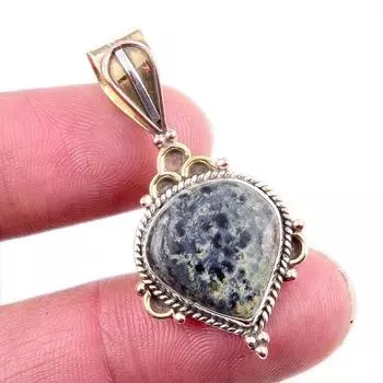 Natural Green Pietersite Gemstone 925 Solid Silver Two Tone Pendant 1.5 s1B18