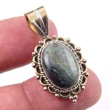 Natural Green Pietersite Gemstone 925 Solid Silver Two Tone Pendant 1.25 r5A64