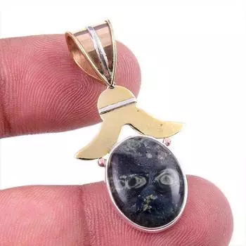 Natural Green Pietersite Gemstone 925 Solid Silver Two Tone Pendant 1.50 B2A88