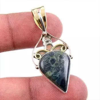 Natural Green Pietersite Gemstone 925 Solid Silver Two Tone Pendant 1.75 y4n42