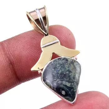 Natural Green Pietersite Gemstone 925 Solid Silver Two Tone Pendant 1.75 o5W32