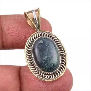 Natural Green Pietersite Gemstone 925 Solid Silver Two Tone Pendant 1.50 L2Y29