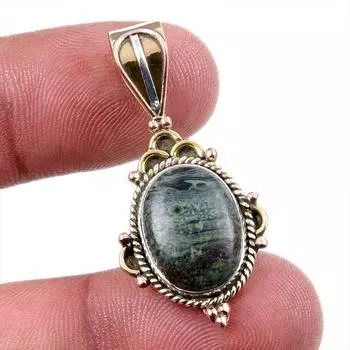 Natural Green Pietersite Gemstone 925 Solid Silver Two Tone Pendant 1.5 z2c21