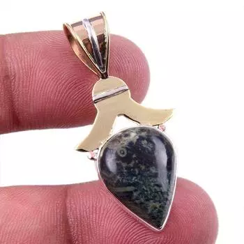 Natural Green Pietersite Gemstone 925 Solid Silver Two Tone Pendant 1.50 t0B60