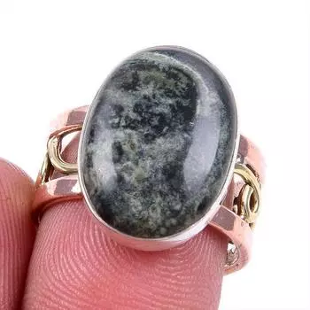 Natural Green Pietersite Gemstone 925 Solid Silver Two Tone Ring Size 6.5US r5b45