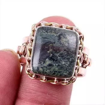 Natural Green Pietersite Gemstone 925 Solid Silver TwoTone Gift Ring 9US U6B69