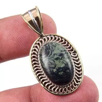 Natural Green Pietersite Gemstone 925 Solid Silver Two Tone Pendant 1.50 m1n66