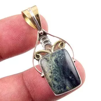 Natural Green Pietersite Gemstone 925 Solid Silver Two Tone Pendant 1.50 M3d90