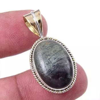 Natural Green Pietersite Gemstone 925 Solid Silver Two Tone Pendant 1.25 j3U99