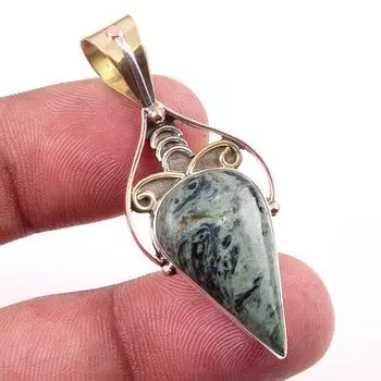 Natural Green Pietersite Gemstone 925 Solid Silver Two Tone Pendant 1.75 W0G98