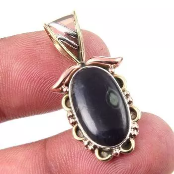 Natural Green Pietersite Gemstone 925 Solid Silver Two Tone Pendant 1.25 Q1Y52