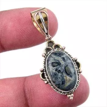Natural Green Pietersite Gemstone 925 Solid Silver Two Tone Pendant 1.50 E6f43