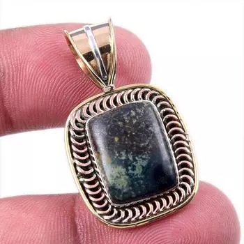 Natural Green Pietersite Gemstone 925 Solid Silver Two Tone Pendant 1.50 M2o18