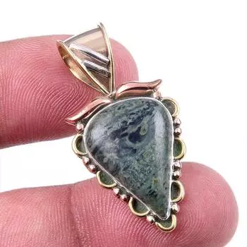 Natural Green Pietersite Gemstone 925 Solid Silver Two Tone Pendant 1.25 z7Q42