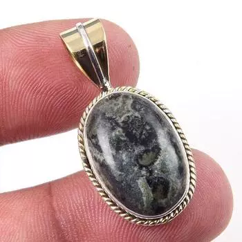 Natural Green Pietersite Gemstone 925 Solid Silver Two Tone Pendant 1.25 q2V49