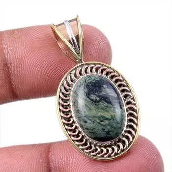 Natural Green Pietersite Gemstone 925 Solid Silver Two Tone Pendant 1.50 D9p24