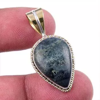 Natural Green Pietersite Gemstone 925 Solid Silver Two Tone Pendant 1.50 Q6Q95