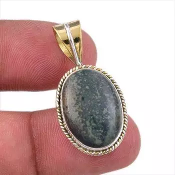 Natural Green Pietersite Gemstone 925 Solid Silver Two Tone Pendant 1.50 v7k25