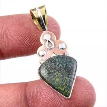 Natural Green Pietersite Gemstone 925 Solid Silver Two Tone Pendant 1.75 J6z13