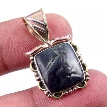 Natural Green Pietersite Gemstone 925 Solid Silver Two Tone Pendant 1.25 P6D82