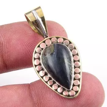 Natural Green Pietersite Gemstone 925 Solid Silver Two Tone Pendant 1.50 D6i38