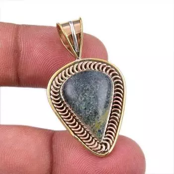 Natural Green Pietersite Gemstone 925 Solid Silver Two Tone Pendant 1.50 J2D48