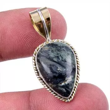 Natural Green Pietersite Gemstone 925 Solid Silver Two Tone Pendant 1.25 r3K73