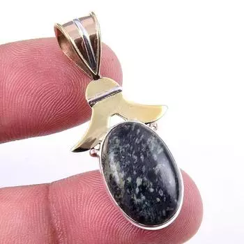 Natural Green Pietersite Gemstone 925 Solid Silver Two Tone Pendant 1.75 h2L01