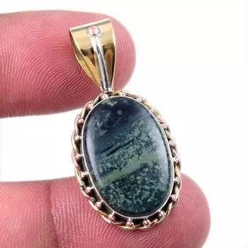 Natural Green Pietersite Gemstone 925 Solid Silver Two Tone Pendant 1.50 e4a99