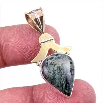 Natural Green Pietersite Gemstone 925 Solid Silver Two Tone Pendant 1.75 W9O33