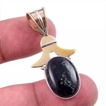 Natural Green Pietersite Gemstone 925 Solid Silver Two Tone Pendant 1.50 V5h66