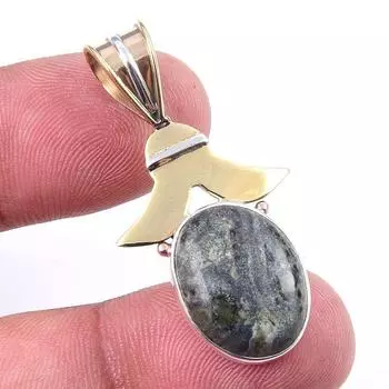 Natural Green Pietersite Gemstone 925 Solid Silver Two Tone Pendant 1.50 b3a99