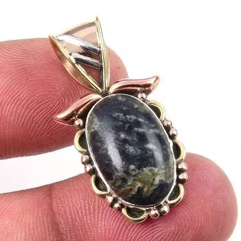 Natural Green Pietersite Gemstone 925 Solid Silver Two Tone Pendant 1.25 B7d89
