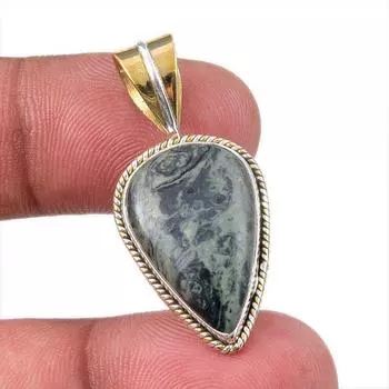 Natural Green Pietersite Gemstone 925 Solid Silver Two Tone Pendant 1.50 a0Z52