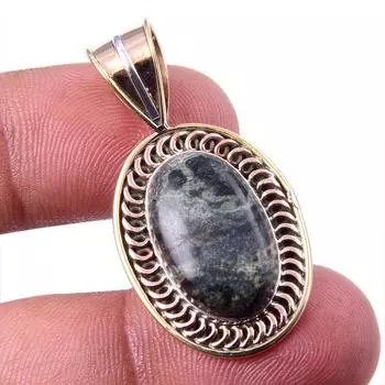 Natural Green Pietersite Gemstone 925 Solid Silver Two Tone Pendant 1.50 H5P41