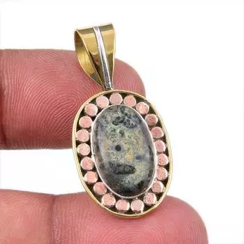 Natural Green Pietersite Gemstone 925 Solid Silver Two Tone Pendant 1.50 Q8W54