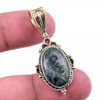 Natural Green Pietersite Gemstone 925 Solid Silver Two Tone Pendant 1.50 R4Z31