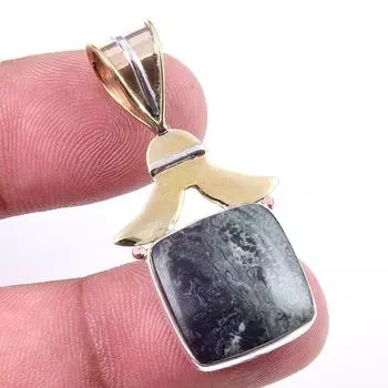 Natural Green Pietersite Gemstone 925 Solid Silver Two Tone Pendant 1.50 m2t78
