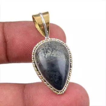 Natural Green Pietersite Gemstone 925 Solid Silver Two Tone Pendant 1.50 k0H29