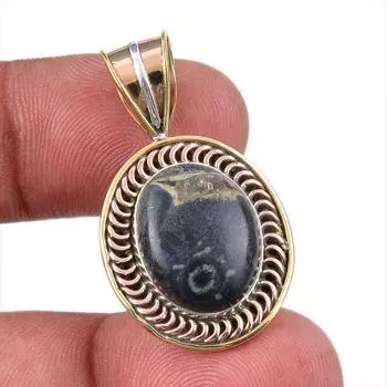 Natural Green Pietersite Gemstone 925 Solid Silver Two Tone Pendant 1.50 d1m89