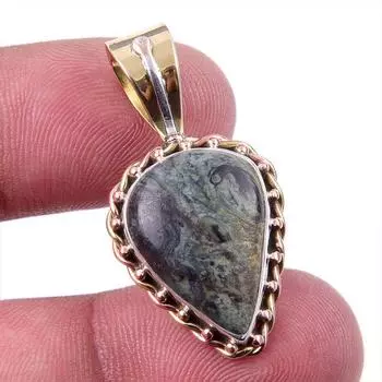Natural Green Pietersite Gemstone 925 Solid Silver Two Tone Pendant 1.25 R6y22