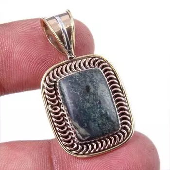 Natural Green Pietersite Gemstone 925 Solid Silver Two Tone Pendant 1.25 C3a06