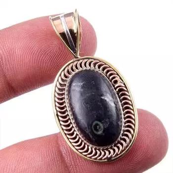 Natural Green Pietersite Gemstone 925 Solid Silver Two Tone Pendant 1.50 K0V17